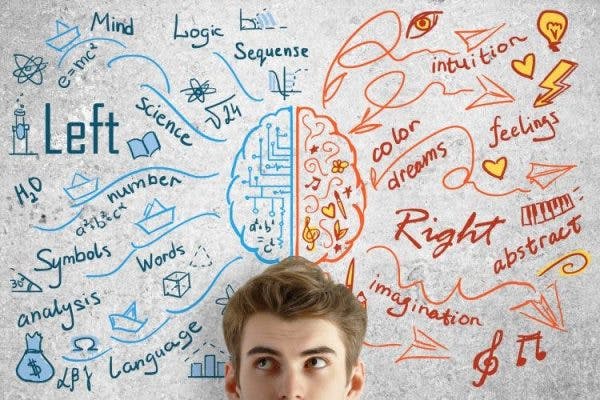 man in front of drawing representing left side brain injury