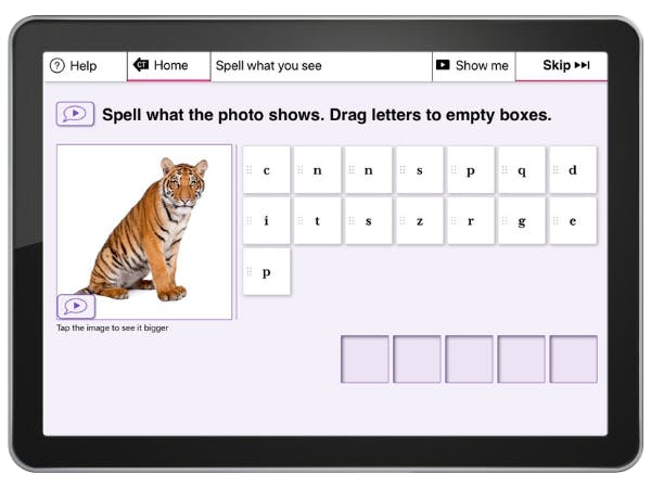 ipad with screenshot of CT App with speech therapy exercise example