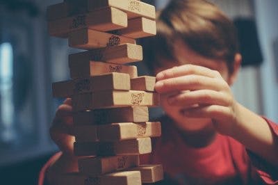 playing jenga for cp hand exercise