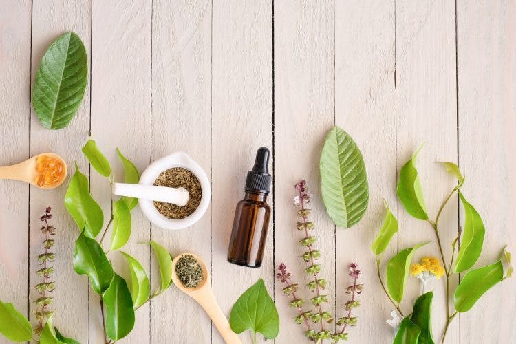 flatlay of essential oils for stroke recovery