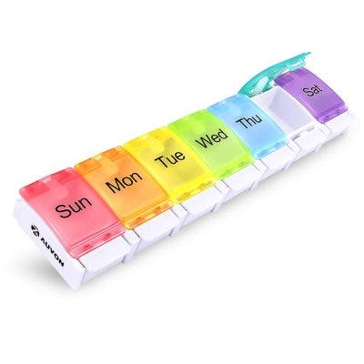 colorful pill box organizer