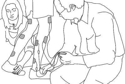 diagram of functional electrical stimulation treatment for muscle atrophy due to spinal cord injury