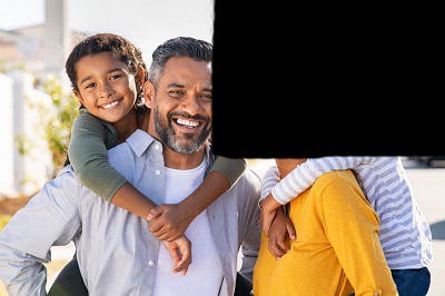 family portrait with the upper right quadrant blacked out to illustrate quadrantanopia, partial loss of sight after stroke