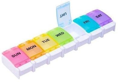 colorful pill sorter labeled with each day of the week to help traumatic brain injury survivors remember medication